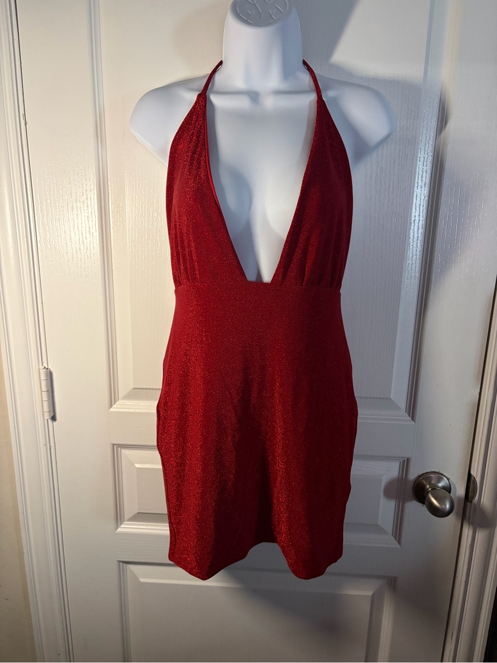 Sparkling Red Halter Mini Dress